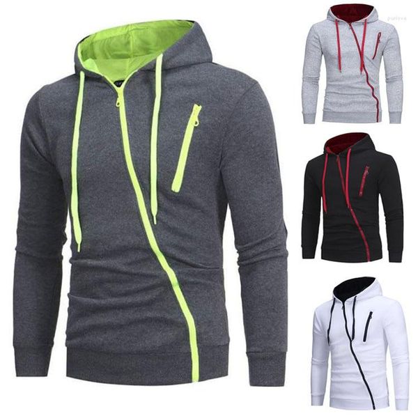 Sudaderas con capucha para hombre Moda Cremallera oblicua Deportes Casual con capucha Chaqueta de punto de manga larga