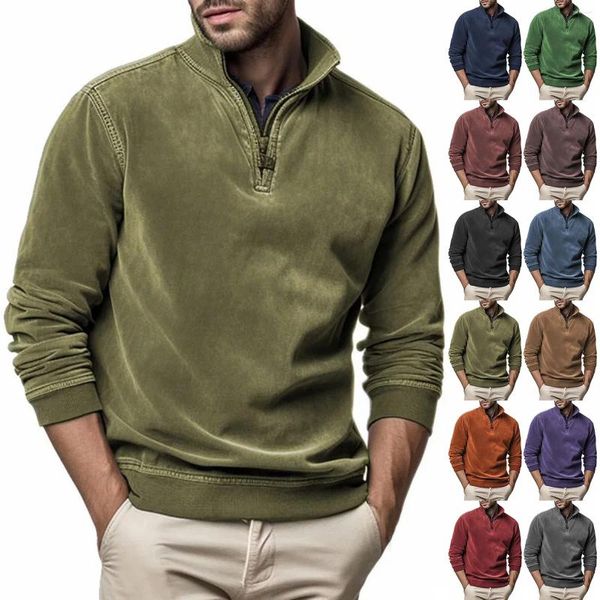 Sweat-shirt à capuche pour hommes, pull cargo à fermeture éclair quart, pull à col montant, entraînement, sport, course à pied, chemisier d'extérieur