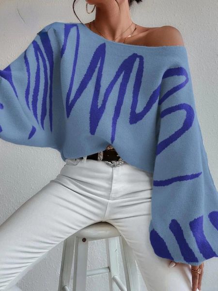 Sweats à capuche pour hommes Sweat-shirt tricoté surdimensionné Pull Femme 2023 Imprimer Lanterne Manches Hors Épaule Casual Tops Pulls d'hiver Pulls chauds 231120