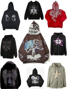 Heren Hoodies Sweatshirt Skull Bones Patroon Rits Hoodie Mode Y2k Dikke Rits Lange Mouwen Casual Jas Vrouwelijke Sweatshirt Oversized Kleding 230105