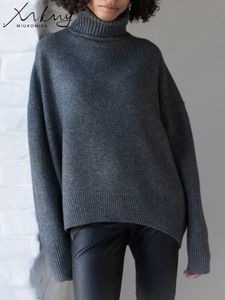 Sweat à capuche pour hommes pull col roulé tricoté chaud gris foncé pulls hiver épais col haut hauts surdimensionné 231120