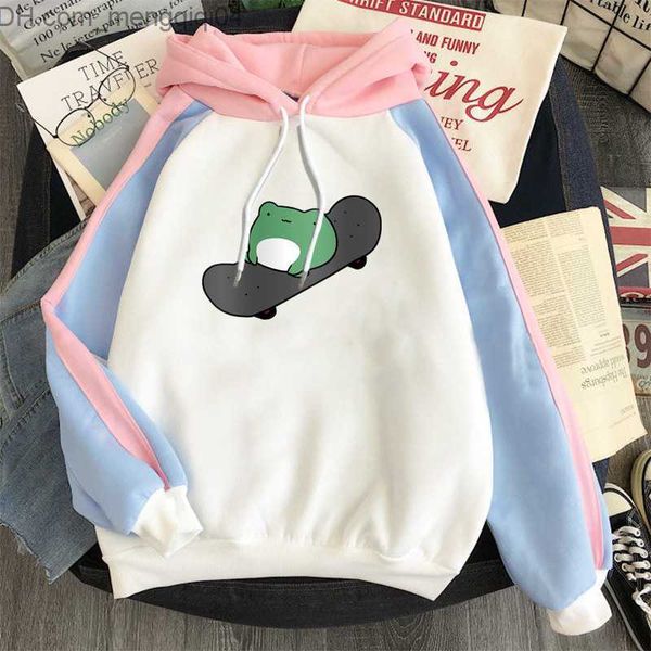 Sweats à capuche masculins 2021 Nouvelle marque de mode Frog Hoodie Hiver Women's Casual Patch Work Color Hoodie Hip Hop Street Clothing Hoodie Top Z230818