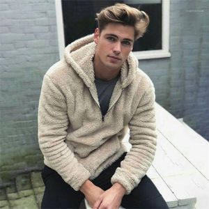 Sudaderas con capucha para hombre 2021 Teddy Wool Hoodie Pullover 1/3 Zip felpa cálida moda