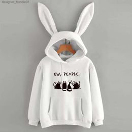 Heren Hoodies Sweatshirts 2021 Dames Halloween Sweatshirt Casual Losse Kat Print Zak Trekkoord Blouse Bunny Ear Hoodie Top Lange Rits Trui L231027