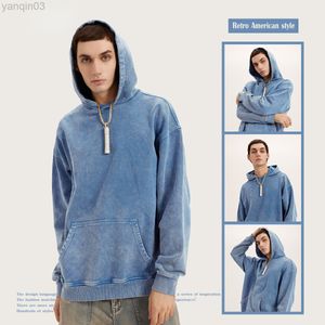 Heren Hoodies Sweatshirts 2022 Autumn en Winter zwaar gewassen en oude capuchon Terry Sweater American Retro Loose Tide Brand top hoogwaardige hoodies L220901