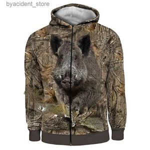 Sweats à capuche pour hommes Sweatshirts 2022 Hommes Femmes Sweat à capuche à manches longues Sanglier Camouflage 3D Sweat-shirt Zipper Vêtements de chasse surdimensionné L240315