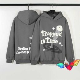 Heren Hoodies Sweatshirts 2023 Broken Planet gevangen in tijd Hoodie Men Women Vintage Gray Family BPM PULLOLLS FECE H240508