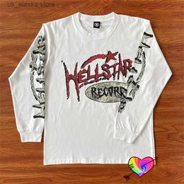Heren Hoodies Sweatshirts 2023 Hellstar Records Lange Mouw Tee Mannen Vrouwen 1 1 Vintage Grafische Hellstar Dios T-shirt Wit Crewneck Tops T230731
