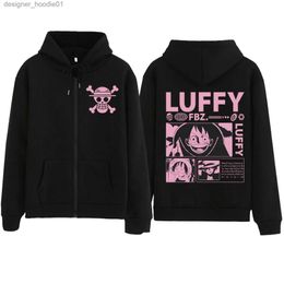 Heren Hoodies Sweatshirts 2023 Hot Anime Een Stuk Luffy Rits Hoodie Halloween Sweatshirt Harajuku Hip Hop Mannen Vrouwen Fans Gift Plus Size Rits Hoodie L231027