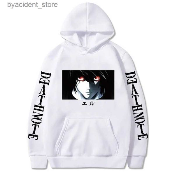 Sudaderas con capucha para hombre Sudaderas 2023 Japón DEATH NOTA Yagami Light Print Anime Sudadera con capucha Ropa de calle Sudaderas con sudaderas con capucha Cosplay Jersey extragrande de manga larga L240315