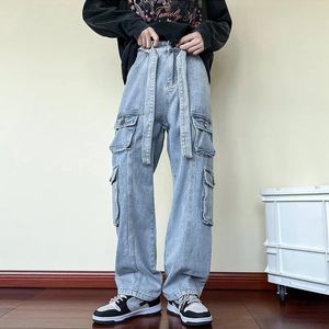 Sweats à capuche pour hommes Sweatshirts 2023 Hommes Cargo Jeans Pantalon à jambes larges Plusieurs poches Baggy Denim Pantalon Hip Hop Streetwear Skateboard Neutre Vêtements masculins 231018