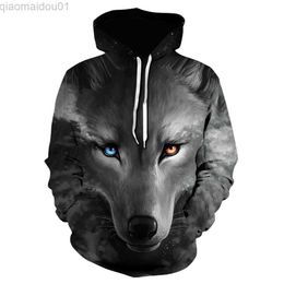 Hoodies en sweatshirts voor heren 2023 Nieuw 3D-print Heren- en dameskinderpullo Dominante Cold and Fierce Handsome Wild Wolf Print Casual Style Hoodie L230721