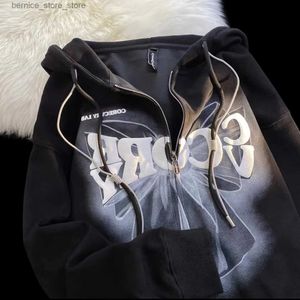 Sudaderas con capucha para hombres Sudaderas 2023 Nuevo Sweet Cool Wind Bow Zipper Sudaderas con capucha Cardigan Mujeres Y2K Harajuku College Wind Sudadera casual Pareja Tendencia suelta Sudadera con capucha Q231201