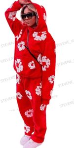 Sweats à capuche pour hommes Sweatshirts 2023 nouvelle tendance Harajuku rouge sweat à capuche floral en trois dimensions imprimé mousse rue hommes et femmes décontracté lâche plus sweat-shirt y2k T231215