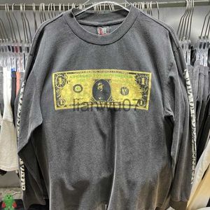 Heren Hoodies Sweatshirts 2023 Saint Michael Vintage T-shirt Dollar Geld Print Gebroken Schade Ontwerp Top Tee Paar T-shirt Lange Mouw J231110