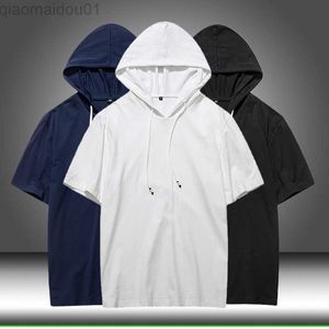 Sweats à capuche pour hommes Sweats 2023 Summer Men tshirt Casual Solid Loose Hooded Tops Tees Shirts Male New Sportswear Hoodie Short Sleeve Mens T-shirt Vêtements L230721