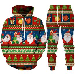 Sweats à capuche pour hommes Sweatshirts 2023 Année Noël Père Noël 3D Sweats à capuche imprimés Pantalon Survêtement Ensemble Nouveauté Couple 2 Pièces Costume Fête Streetwear Vêtements 221122