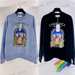 Heren Hoodies Sweatshirts 2023fw Casablanca Cactus Kangoeroe Print Sweatshirts Heren Dames 1 1 Beste kwaliteit Blauw Zwart Oversized Ronde hals T231215