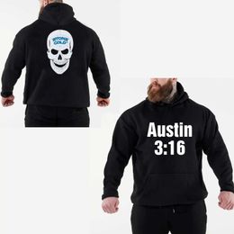 Sweats à capuche masculine 2024 automne / hiver Nouveau lutteur célèbre Steve Austin Mens Black Sweat Street Sports Leisure Poulied