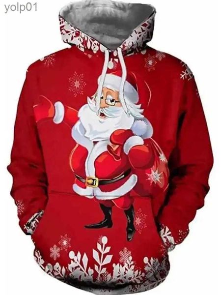 Sweats à capuche pour hommes Sweatshirts 2024 Arbre de Noël Noël Santa Bonhomme de neige Claus Sweat à capuche Hommes Automne Hiver 3D Imprimer Pull Sweat Plus Taille Streetwear ClothingL231107