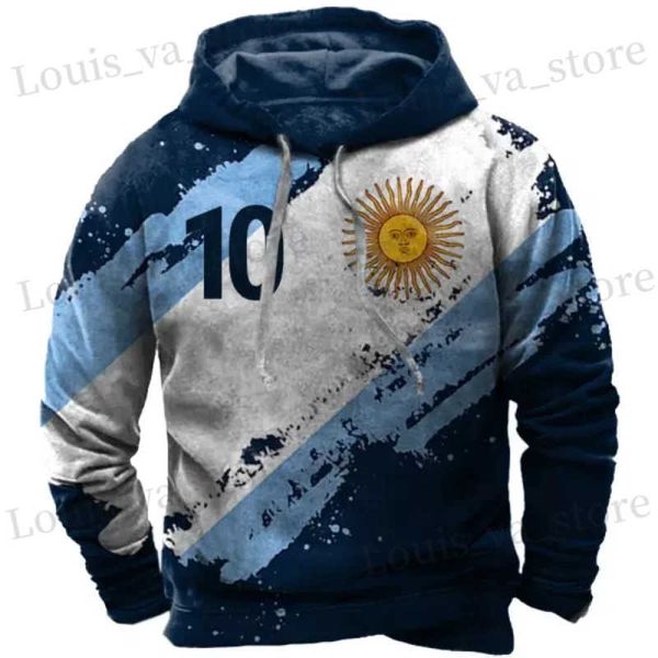 Sweats à capuche masculins 2024 Nouveau drapeau sportif argentin 3D Sweat à capuche imprimé Pull à capuche Councade Hooted Clothing Men Harajuku Strtwear Sports Tops T240419