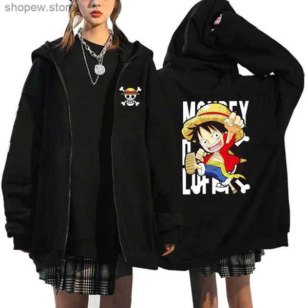 Sudaderas con capucha para hombre Sudaderas 2024 Nuevo One Japanese Anime Mujeres Cremallera Chaqueta con capucha Primavera Otoño Hombres Sudadera Pieza Negro Casual Pareja Ropa Abrigos