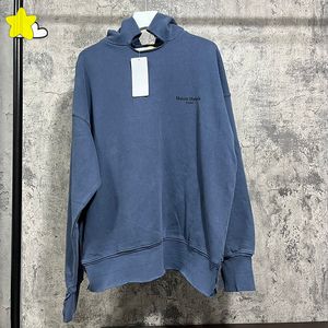 Sudaderas con capucha para hombre 23FW Tela pesada de gran tamaño MM6 Maison Sudadera con capucha Hombre Mujer Estampado floral 3D Streetwear Vintage lavado azul Ripped Pullovers con etiqueta 230821