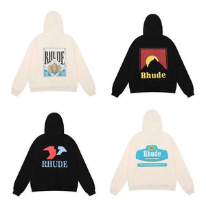 Heren Hoodies Sweatshirts 23s Trendy Rhudehoodies Micro Label Letter Zonsondergang Gedrukt Dames High Street Xyhm