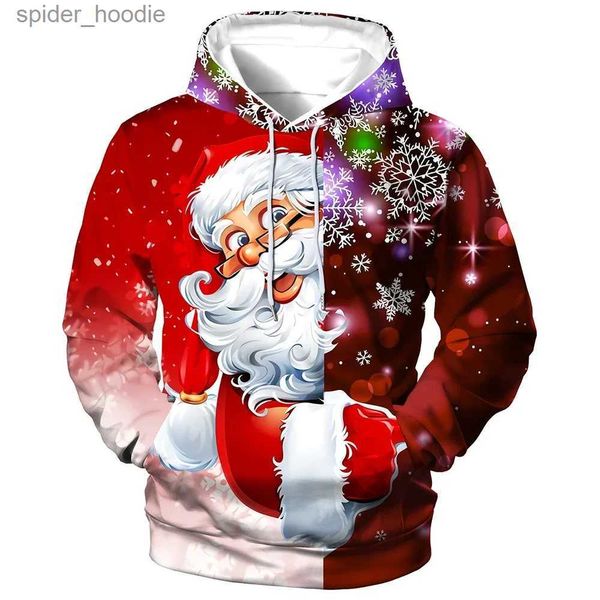 Sweats à capuche pour hommes Sweatshirts 3D Santa Claus Imprimer Sweats à capuche pour hommes Noël Pull à capuche Mode Automne Hiver Hommes Vêtements Oversize Sweat-shirt à manches longues L231101