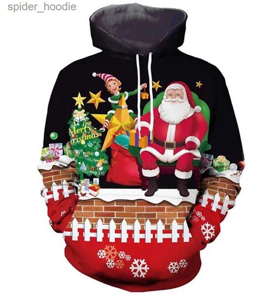 Sweats à capuche pour hommes Sweatshirts 3D Santa Claus Imprimer Sweats à capuche pour hommes Pull à capuche de Noël Mode Automne Hiver Hommes Vêtements Oversize Sweat-shirt à manches longues