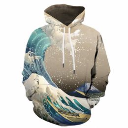 Heren Hoodies Sweatshirts 3d Waves Hoodie Men Sail Hoody Anime Surf Sweatshirt Gedrukte Oceaan Haped Casual Mens Clothing Streetwear Winter