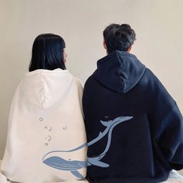 Sweats à capuche pour hommes Sweatshirts 600G Haute Qualité Coton Couple À Capuchon Top Baleine Dauphin Imprimer Oversize Hommes Femmes Amoureux À Manches Longues Pulls Vêtements 231124