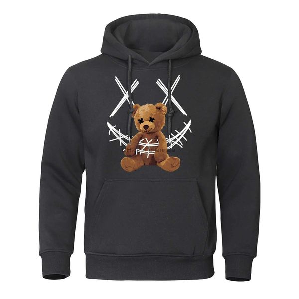 Sweats à capuche pour hommes Sweatshirts A ffed Bear Bound avec un bandage imprimé Sweat à capuche pour hommes Hip Hop Street Streetwear Poche Crewneck Vêtements Pull à capuche en polaire T240217