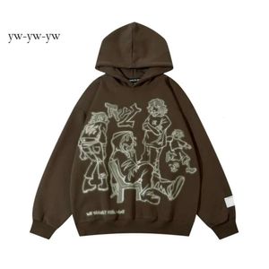 Sweats à capuche pour hommes Sweatshirts Aelfric Eden Hommes Y2k Ligne de dessin animé Personnage Sweat à capuche imprimé Harajuku Hip Hop Sweat-shirt Pull à capuche Streetwear Casual Tops 2898