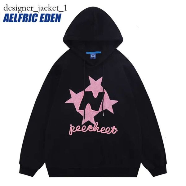 Sweats à capuche pour hommes Sweatshirts Aelfric Eden Stellaris Sweat à capuche brodé Y2K Lettres étoiles Pull Streetwear Hiphop Rétro Épissage Harajuku Sweat à capuche décontracté 1268