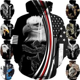 Sweats à capuche masculine Sweatshirts American Bald Eagle Sweat à capuche Men Pilluche 3D Print National Flag Endmble Sweates Vêtements pour femmes Harajuku Fashion Y2K Hooded Hoody 240424