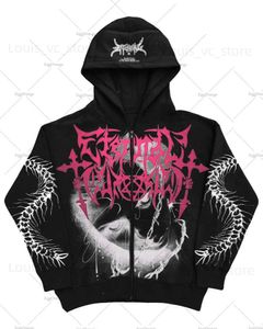 Heren Hoodies Sweatshirts Amerikaanse Donkere Stijl High Street Kleding Gedrukt Losse Rits Hoodie Heren Y2K Gothic Punk Rock Casual Oversized Sweatshirt Dames T231117