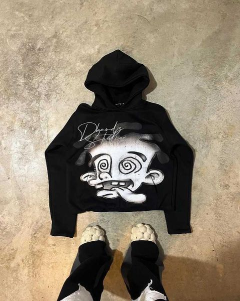 Sudaderas con capucha para hombres Sudaderas American Harajuku Moda Carta de dibujos animados Imprimir Sudadera con capucha Masculina Y2K Goth Punk Pareja Street Tendencia Casual Sudadera suelta de gran tamaño J240120