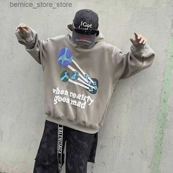 Sweats à capuche pour hommes Sweatshirts American High Street Star Earth 3D Motif moussant Sweats à capuche pour hommes Y2k Nouveaux hauts rétro Harajuku Hip Hop Oversize Sweats rembourrés Q231201