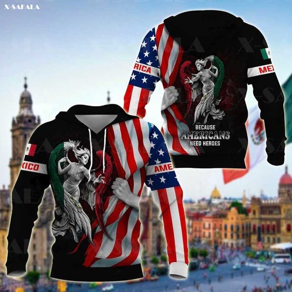 Sweats à capuche pour hommes Sweatshirts AMERICAN-MEXIQUE Angel Girl Flag 3D Imprimer Zipper Sweat à capuche Homme Femme Pull Sweat-shirt Veste à capuche Jersey Track