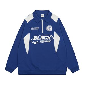 Sweats à capuche pour hommes Sweat-shirts American retro street à manches longues T-shirt hommes et femmes Y2K petit lâche décontracté contraste de couleur racing col polo veste vestes 230617