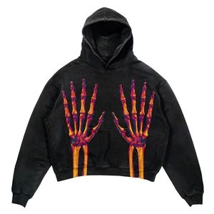 Heren Hoodies Sweatshirts Amerikaanse retro print schedel vinger persoonlijkheid trui Y2K Harajuku straat losse hooded herfst trend paar 221008