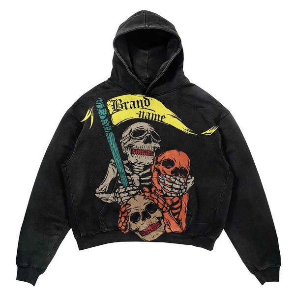 Sweats à capuche pour hommes Sweatshirts American Retro Skull Impression Sweats à capuche Femmes Pull surdimensionné Tops amples Couples 2023 Nouveau Sweat-shirt Goth Populaire Y2k Vêtements T240217