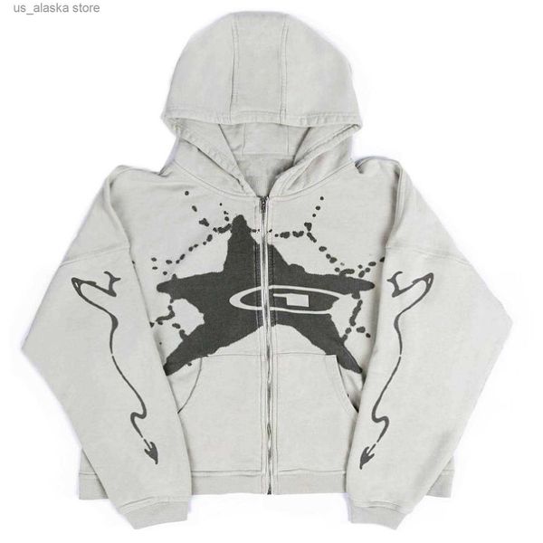 Sweats à capuche pour hommes Sweat-shirts American Retro Star Print Zipper Hoodie pour hommes Y2K Hip Hop Loose Harajuku Sweat Streetwear Gothic Grunge Loose Clothes T230731