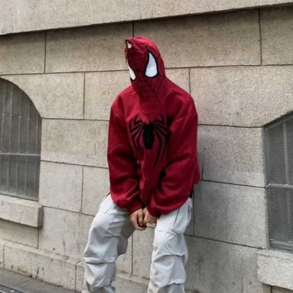 Sweats à capuche pour hommes Sweatshirts American Spider Man Cardigan à capuche Pull Mens Zipper China-Chic Street Lâche Manteau d'une seule pièce Super Large Vêtements 6dcj