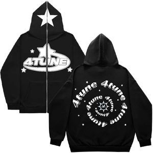 Sweats à capuche masculine Sweatshirts American Street 4Tune Imprimé Hoodie Sweat à capuche Unisexe Y2K Fashion Brand Hoodie Mens à manches longues à manches longues Extra Hip Hop Veste à glissière Q240506