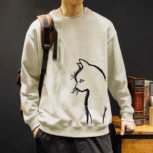 Heren Hoodies Sweatshirts American Street Fashion Fleece Hoodie Mens Autumn Solid Color Gedrukt O-Neck Patch Werkkleding Was met lange mouwen Losse dikke top Q240522