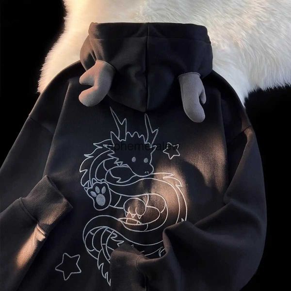 Sweats à capuche pour hommes Sweatshirts Marque à la mode américaine Année du Dragon Sweat à capuche brodé Veste pour hommes en vrac automne et hiver surdimensionné coupleshirtephemeralew