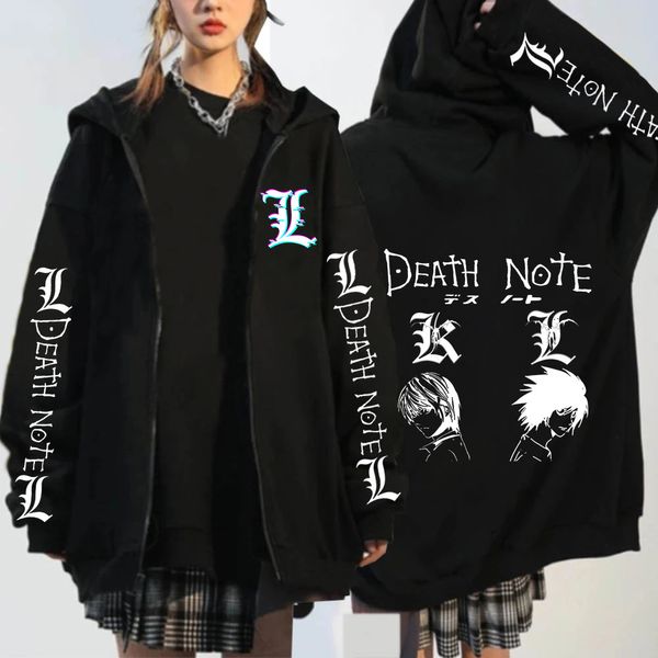 Sweats à capuche masculine Sweatshirts Anime Death Note Imprimé Hoodies Japonais Anime de la glissière pour hommes Harajuku Streetwear Zip Up Sweats Sweats surdimensionnés Y2k Coats 230812