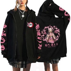 Sweats à capuche pour hommes Sweatshirts Anime Demon Slayer Sweats à capuche Kamado Nezuko Imprimer Veste zippée Hip Hop Streetwear Sweatshirts Femmes Harajuku Manteaux décontractés Y2K Tops 231211